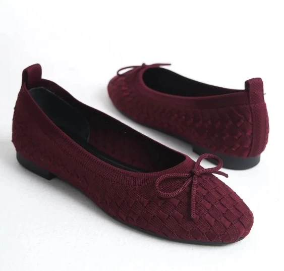 Feles Triko Fiyonk Detaylı Kadın Babet Ayakkabı - Resim 5