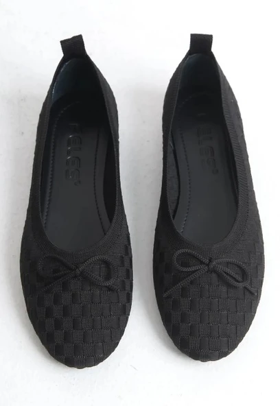 Feles Triko Fiyonk Detaylı Kadın Babet Ayakkabı - Resim 9