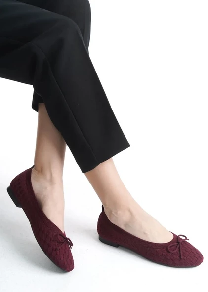 Feles Triko Fiyonk Detaylı Kadın Babet Ayakkabı - Resim 7