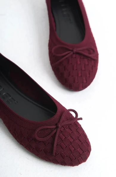 Feles Triko Fiyonk Detaylı Kadın Babet Ayakkabı - Resim 6