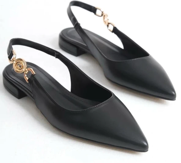 Feles Yan Toka Detaylı Arkası Açık Kadın Babet Ayakkabı - Resim 6