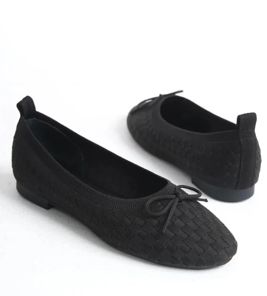 Feles Triko Fiyonk Detaylı Kadın Babet Ayakkabı - Resim 10