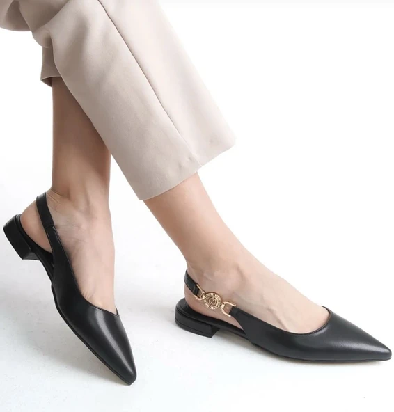 Feles Yan Toka Detaylı Arkası Açık Kadın Babet Ayakkabı - Resim 9