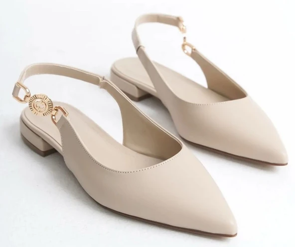 Feles Yan Toka Detaylı Arkası Açık Kadın Babet Ayakkabı - Resim 5