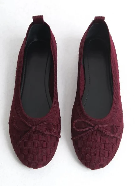 Feles Triko Fiyonk Detaylı Kadın Babet Ayakkabı - Resim 2