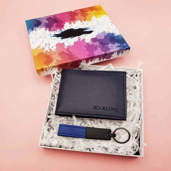 Deri Mavi Anahtarlık Ve Cüzdan Set ürün görseli 1