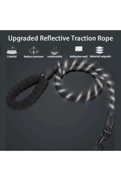 Köpekler İçin Gezdirme Tasması Reflektörlü 130 Cm Halat Orta Ve Büyük Boy Köpekler İçin Siyah - Resim 3
