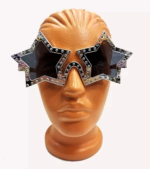 Yıldız Şekilli Parlak Metalize Parti Gözlüğü Gümüş Renk 16x7 Cm ürün görseli 1