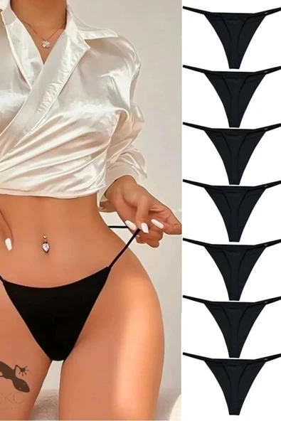 7'li Süprem Penye String Tanga Siyah