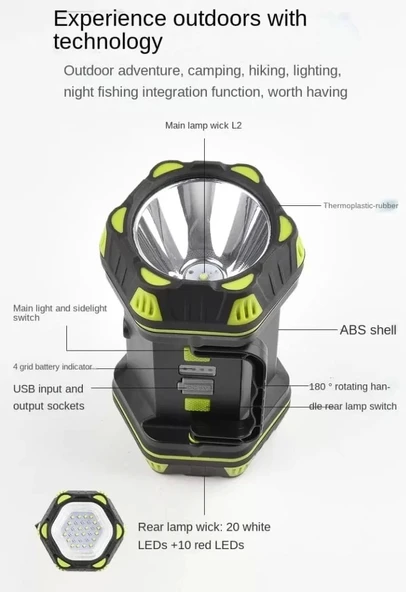 F-262 Yeni Güçlü Çift Taraflı Taşınabilir Spot Ve Işıldak Usb Powerbank Şarjlı Fener - 2