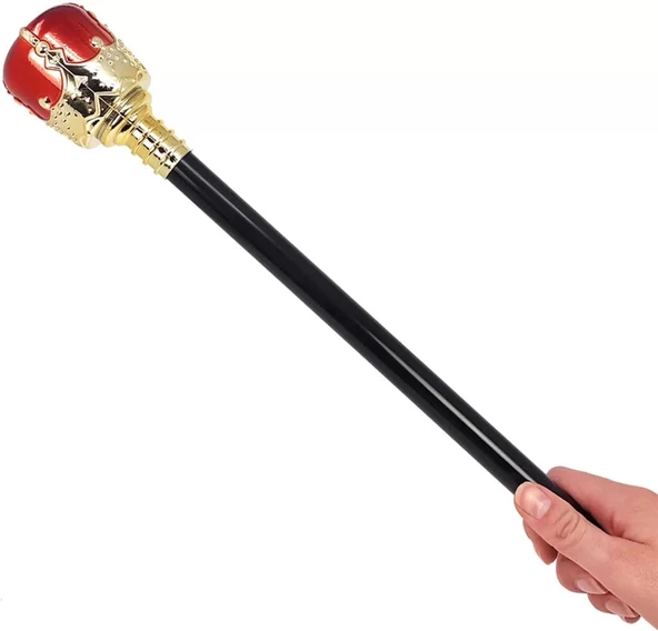 Altın Renk 60 Cm Kral Tacı Kraliyet Tacı Ve Kırmızı Topuzlu Kral Asası Seti - 3