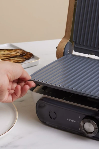 Karaca Gastro Grill Glass Premium 2400W Döküm Izgara ve Tost Makinesi Wood Craft 6 Dilim Kapasiteli - 4