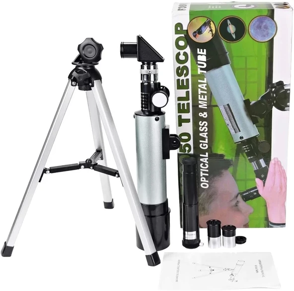 50x360 Mini Teleskop Kara Uzay Teleskobu Aliminyum Gövde Tripodlu - Resim 4