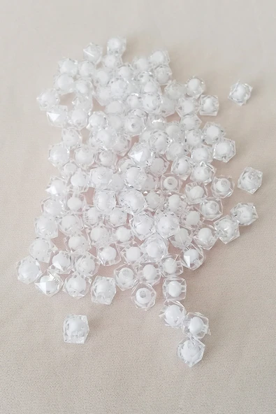 Küp Boncuk İçten Boncuklu Bileklik Çanta Boncuğu 10 mm 50 gr Beyaz - BNC456 ürün görseli 1