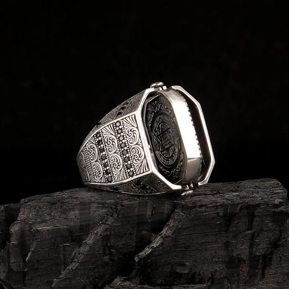 HZ SÜLEYMAN MÜHRÜ TÜRK YAZILI ÇİFT TARAFLI GÜMÜŞ YÜZÜK - Resim 5