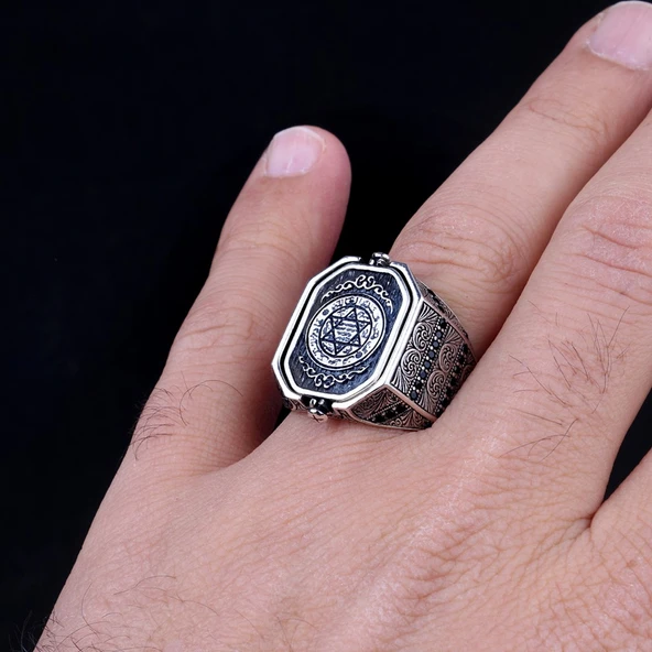 HZ SÜLEYMAN MÜHRÜ TÜRK YAZILI ÇİFT TARAFLI GÜMÜŞ YÜZÜK - Resim 6