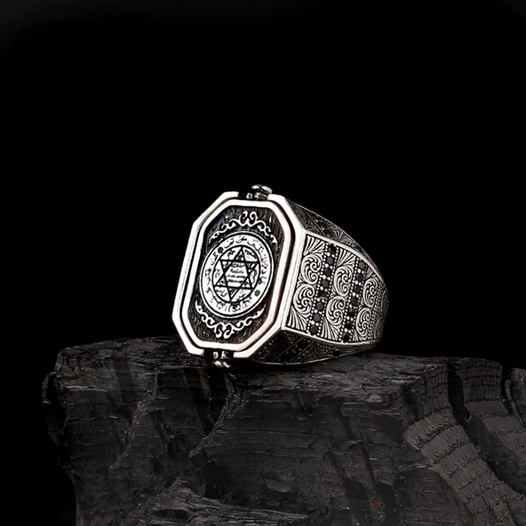 HZ SÜLEYMAN MÜHRÜ TÜRK YAZILI ÇİFT TARAFLI GÜMÜŞ YÜZÜK - Resim 2