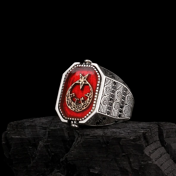 HZ SÜLEYMAN MÜHRÜ TÜRK YAZILI ÇİFT TARAFLI GÜMÜŞ YÜZÜK - Resim 4