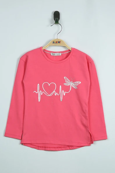 Toontoy Kız Çocuk Tişört Love Kalp Baskılı