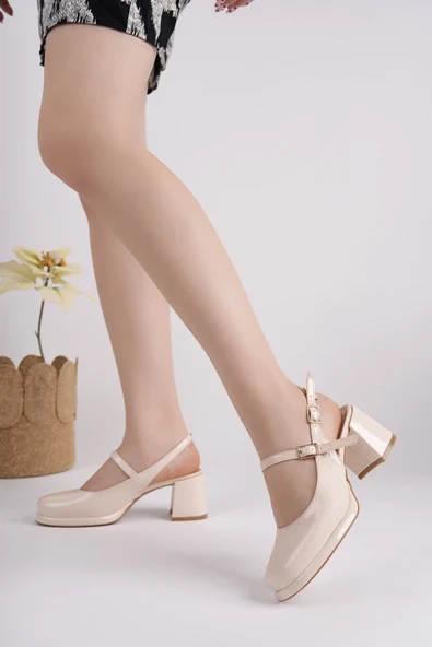 Muggo SOOJİN Kare Burunlu Arkası Açık Tek Bantlı Kadın Kalın Topuklu Ayakkabı - 6