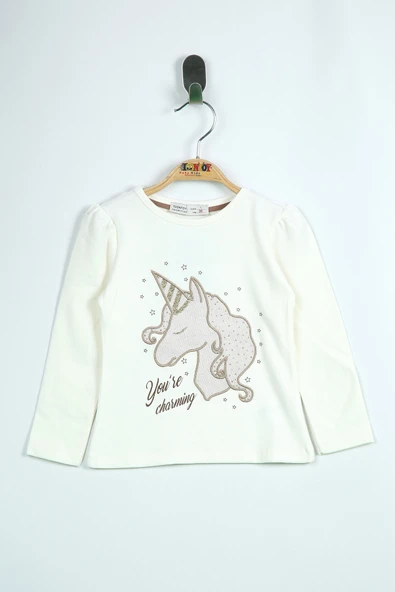 Toontoy Kız Çocuk Tişört Unicorn Nakışlı