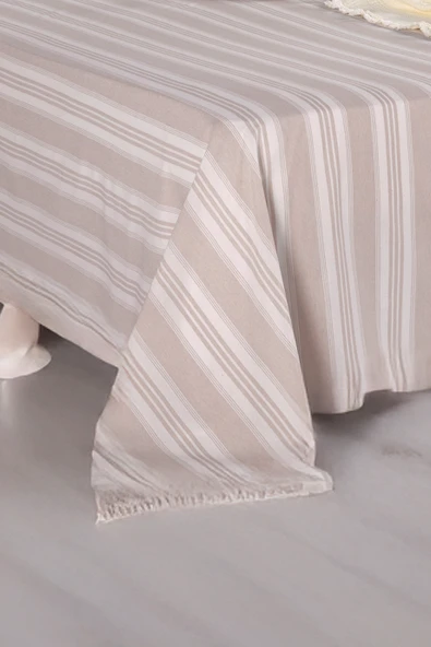 Upstyle Sport Çizgili Çarşaf + Yastık Kılıfı  Seti Tek Kişilik Soft Line Bej - Resim 3