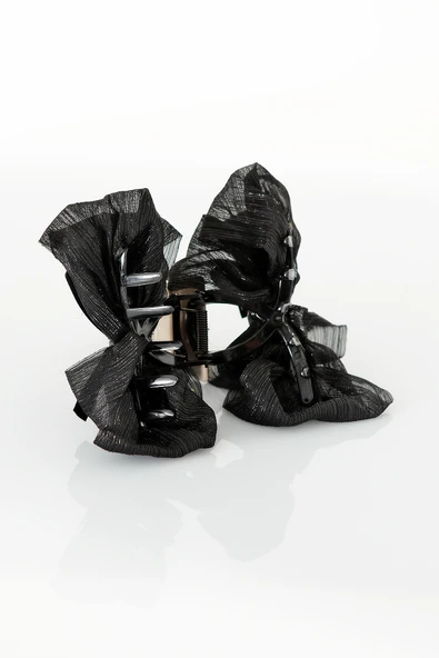 TOKALAND Fiyonk Model Zirkon Taşlı Simli Tüllü Şık Mandal Saç Tokası - Resim 3