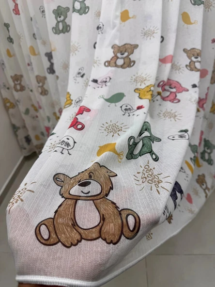 NİVEMESHOME HYL00009.801 ESTE BEAR ÇOCUK ODASI 1/2.5 PİLE TÜL PERDE PEMBE APM - 7