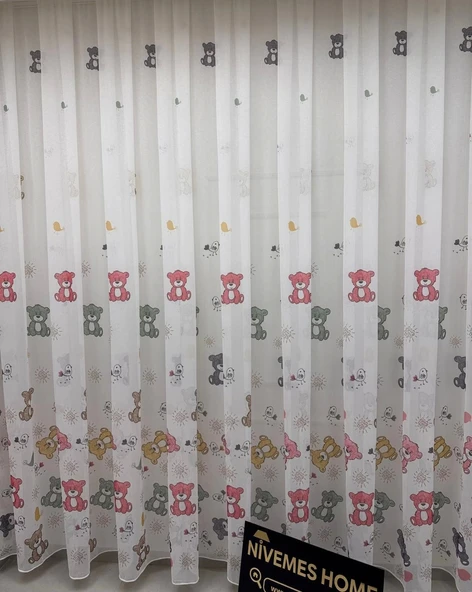 NİVEMESHOME HYL00009.801 ESTE BEAR ÇOCUK ODASI 1/2.5 PİLE TÜL PERDE PEMBE APM - 6