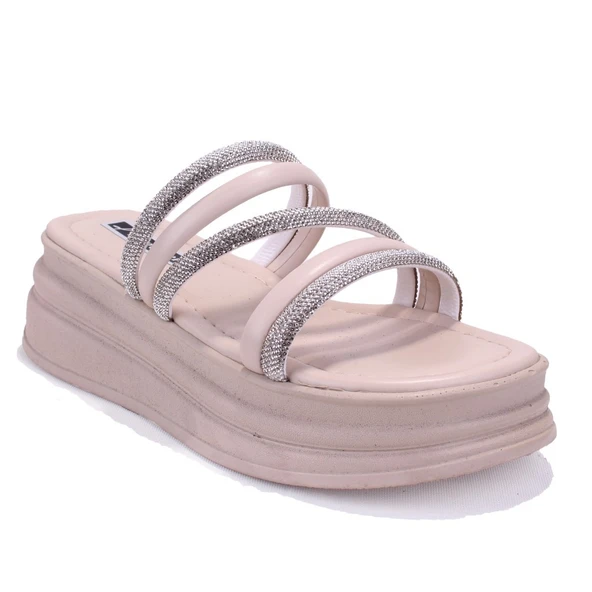 Dagoster DZA07-1241305 Bej Taşlı Spor Kadın Terlik ürün görseli 1