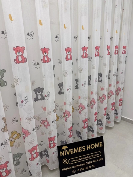 NİVEMESHOME HYL00009.801 ESTE BEAR ÇOCUK ODASI 1/2.5 PİLE TÜL PERDE PEMBE APM - 5