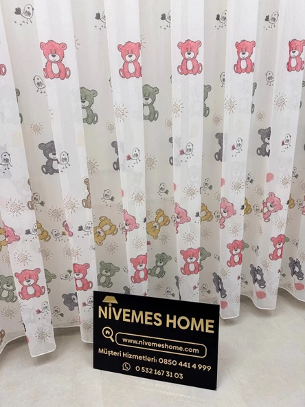 NİVEMESHOME HYL00009.801 ESTE BEAR ÇOCUK ODASI 1/2.5 PİLE TÜL PERDE PEMBE APM - 11