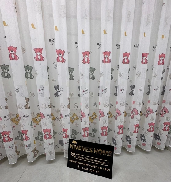 NİVEMESHOME HYL00009.801 ESTE BEAR ÇOCUK ODASI 1/2.5 PİLE TÜL PERDE PEMBE APM - 4