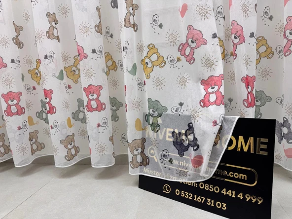 NİVEMESHOME HYL00009.801 ESTE BEAR ÇOCUK ODASI 1/2.5 PİLE TÜL PERDE PEMBE APM - 9