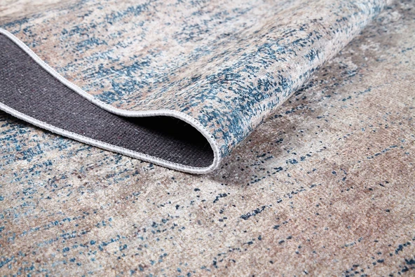 Halı Atölyesi Bej Salon&Yolluk Dijital Baskılı Makinede Yıkanabilir Kaymaz Taban Saçaklı Halı HA375 - Resim 3