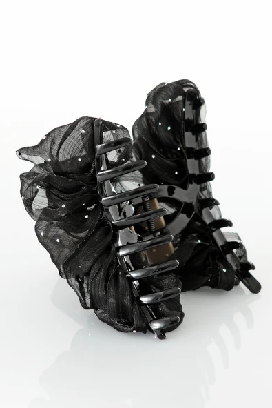 TOKALAND Fiyonk Model Zirkon Taş Süslemeli Tüllü Şık Mandal Saç Tokası - Resim 5