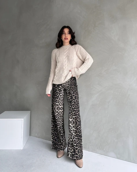 Bisiklet Yaka Örgü Desenli Triko Kazak - 2