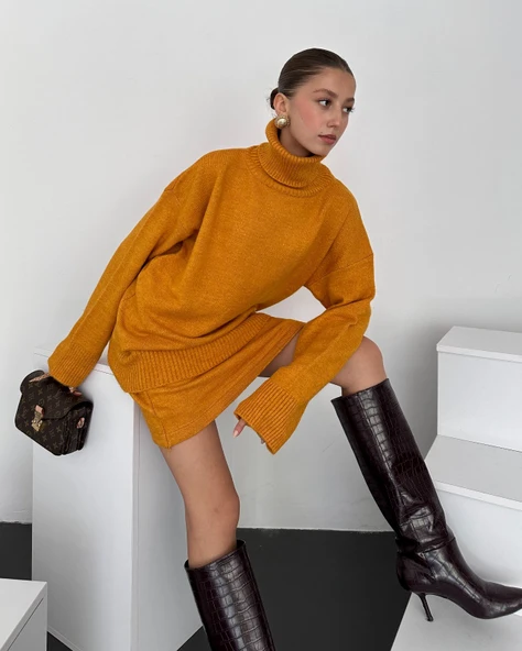 Boğazlı Kazak Ve Etek İkili Takım - 3