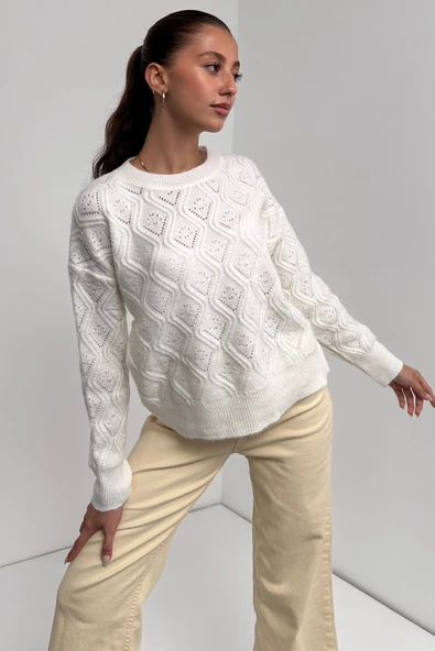 Bisiklet Yaka Desenli Dokulu Triko Kazak - 3