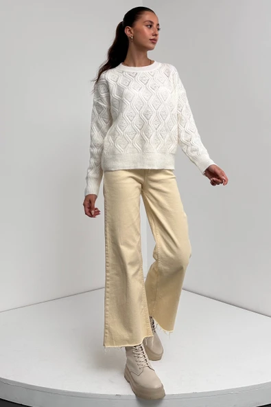 Bisiklet Yaka Desenli Dokulu Triko Kazak - 2