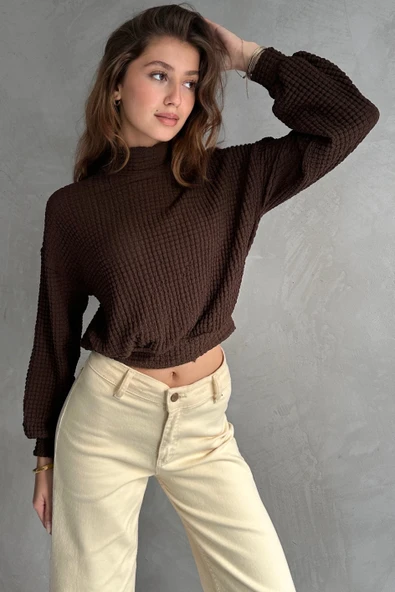 Balıkçı Yaka Dokulu Crop Bluz - 3