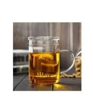 Linanware Cam Kapaklı Demleme Süzgeçli Isıya Dayanıklı Borosilikat Camdan Kupa Bardak 350ML DSG-25 - Resim 3