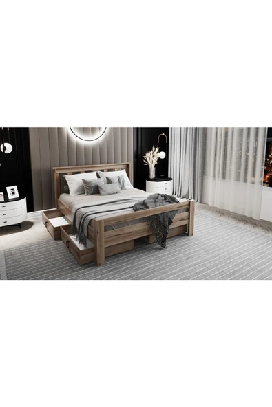 Ninnimo Arya Çift Kişilik 160x200 Yatak Uyumlu Çırağan Çekmeceli Karyola - 2