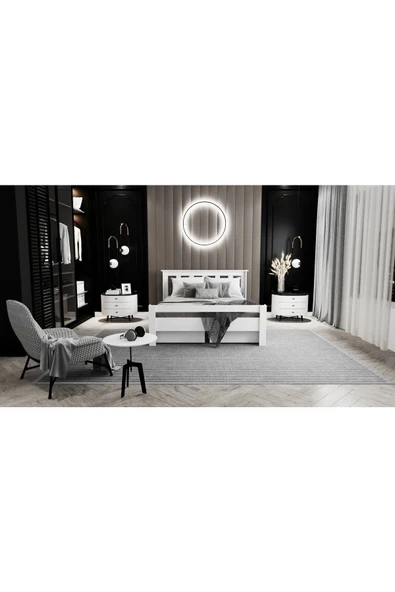 Ninnimo Arya Çift Kişilik 160x200 Yatak Uyumlu Mdf Beyaz Çekmeceli Karyola Maçy-1 - 3
