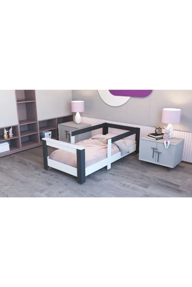 Ninnimo Ninnimo Montessori Suntalem Karyola Antrasit Beyaz Y25 90x190 cm Yatak Uyumlu Y 1064