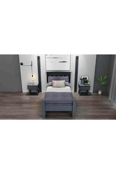 Ninnimo 100x200 Yatak Uyumlu Still Tek Kişilik Antrasit Genç Karyola - 3