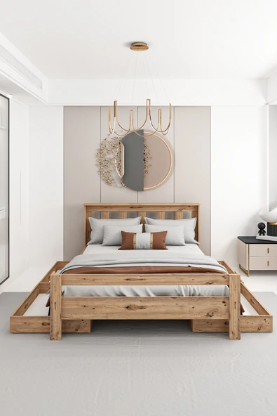 Ninnimo Arya Çift Kişilik 160x200 Yatak Uyumlu Ceviz Çekmeceli Karyola - 2