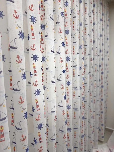 NİVEMESHOME HYL00009.801 PRD55293 GEMİ ÇAPALI DESENLİ ÇOCUK ODASI 1/2.5 PİLE TÜL PERDE APM - 6