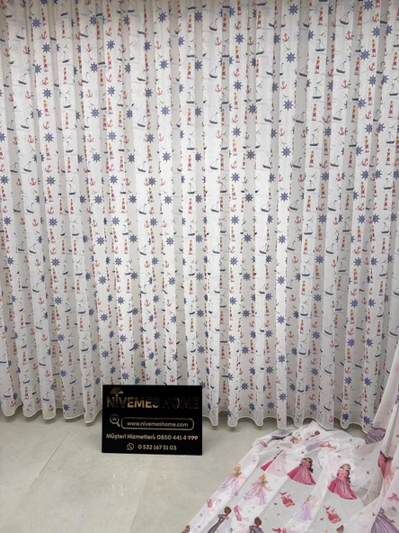 NİVEMESHOME HYL00009.801 PRD55293 GEMİ ÇAPALI DESENLİ ÇOCUK ODASI 1/2.5 PİLE TÜL PERDE APM