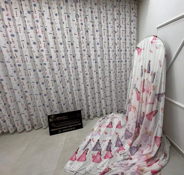 NİVEMESHOME HYL00009.801 PRD55293 GEMİ ÇAPALI DESENLİ ÇOCUK ODASI 1/2.5 PİLE TÜL PERDE APM - 3